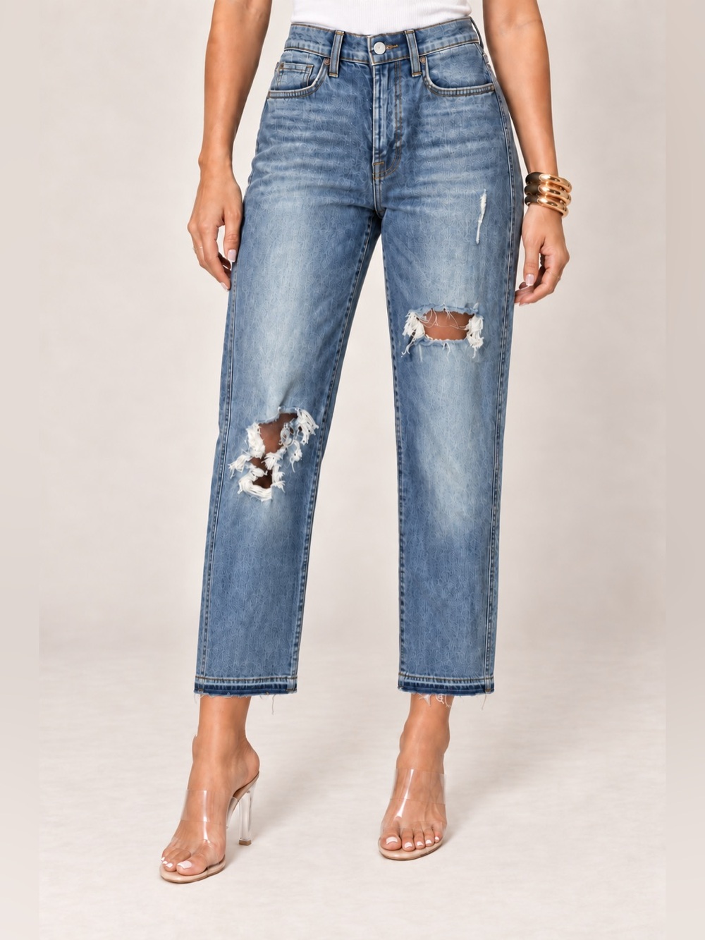 7 For All Mankind Distressed Medium Blue Boyfriend Jeans